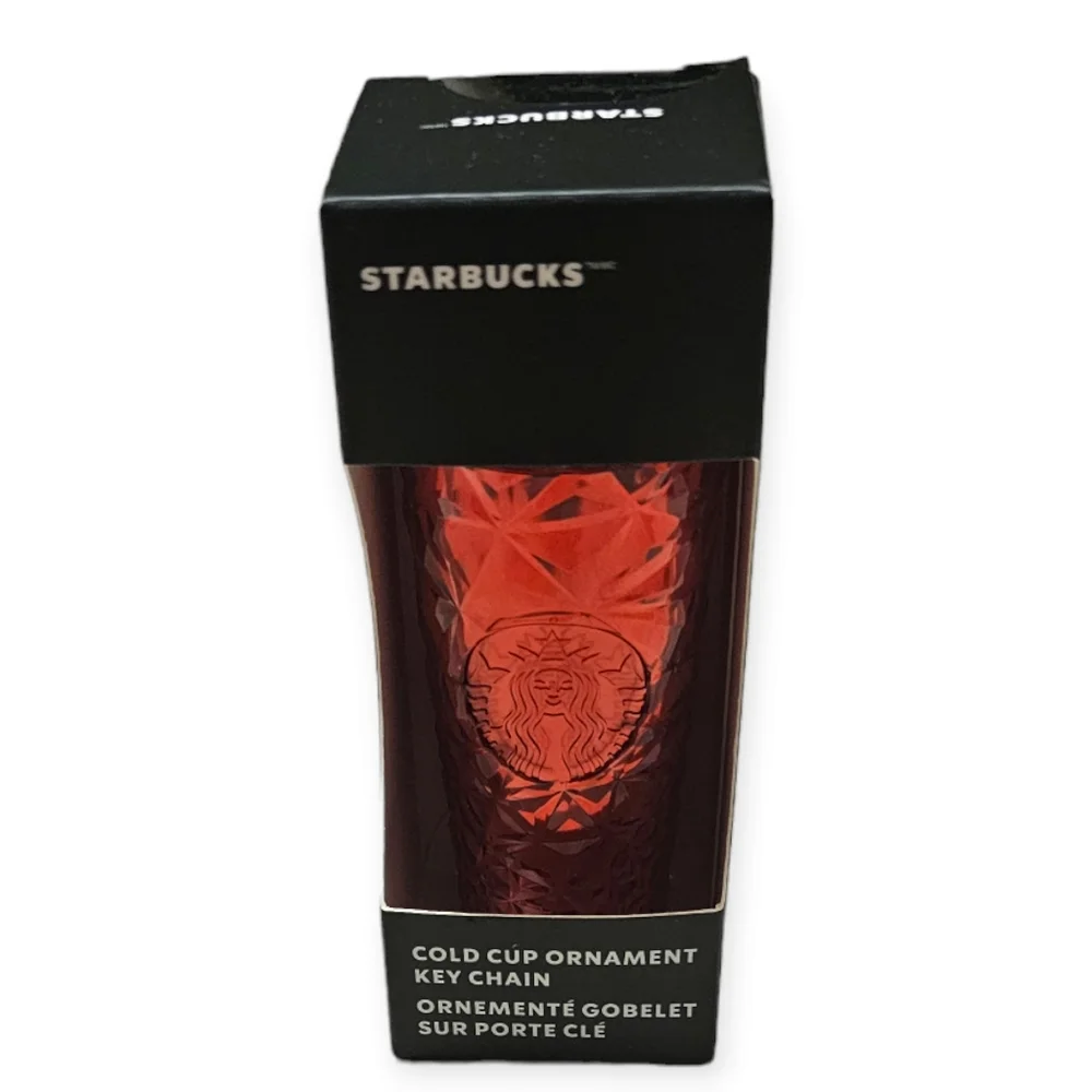 NWT Starbucks Diamond Prism Poinsetta Red Ornament Keychain